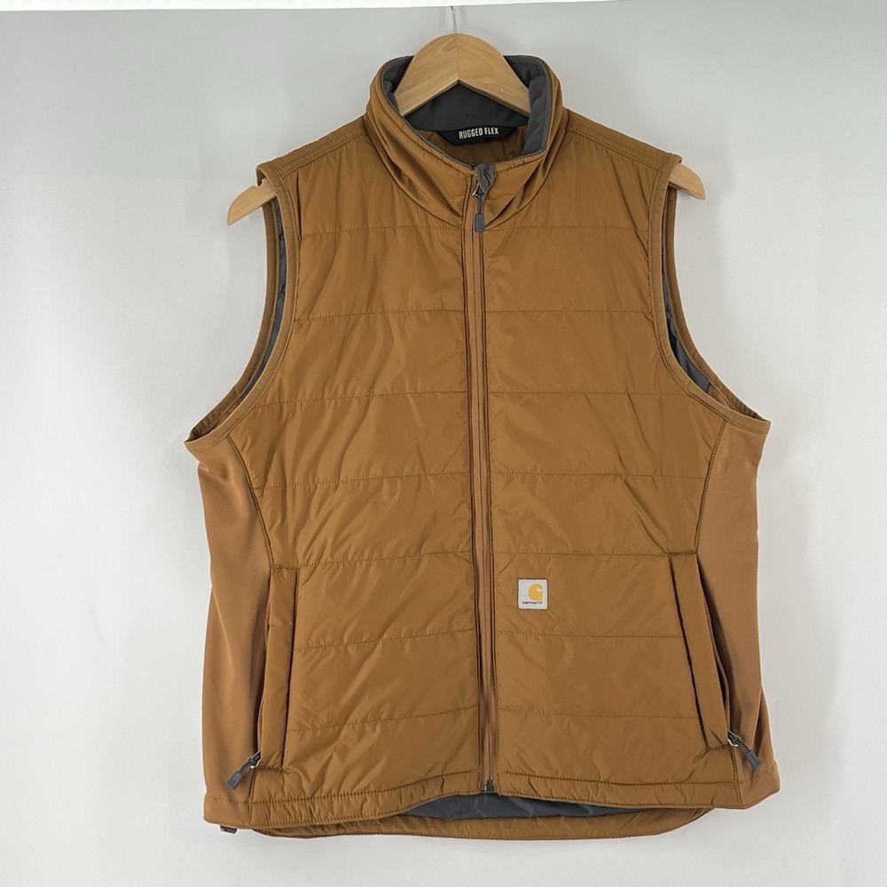 Carhartt Vest Women L Rugged Flex Puffer 0V5984-W Brown Work Utility Grunge